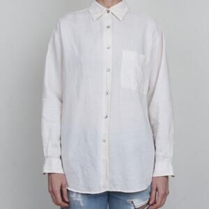 100% Linen Off-White Button-Down Long Sleeve Shirt S/M